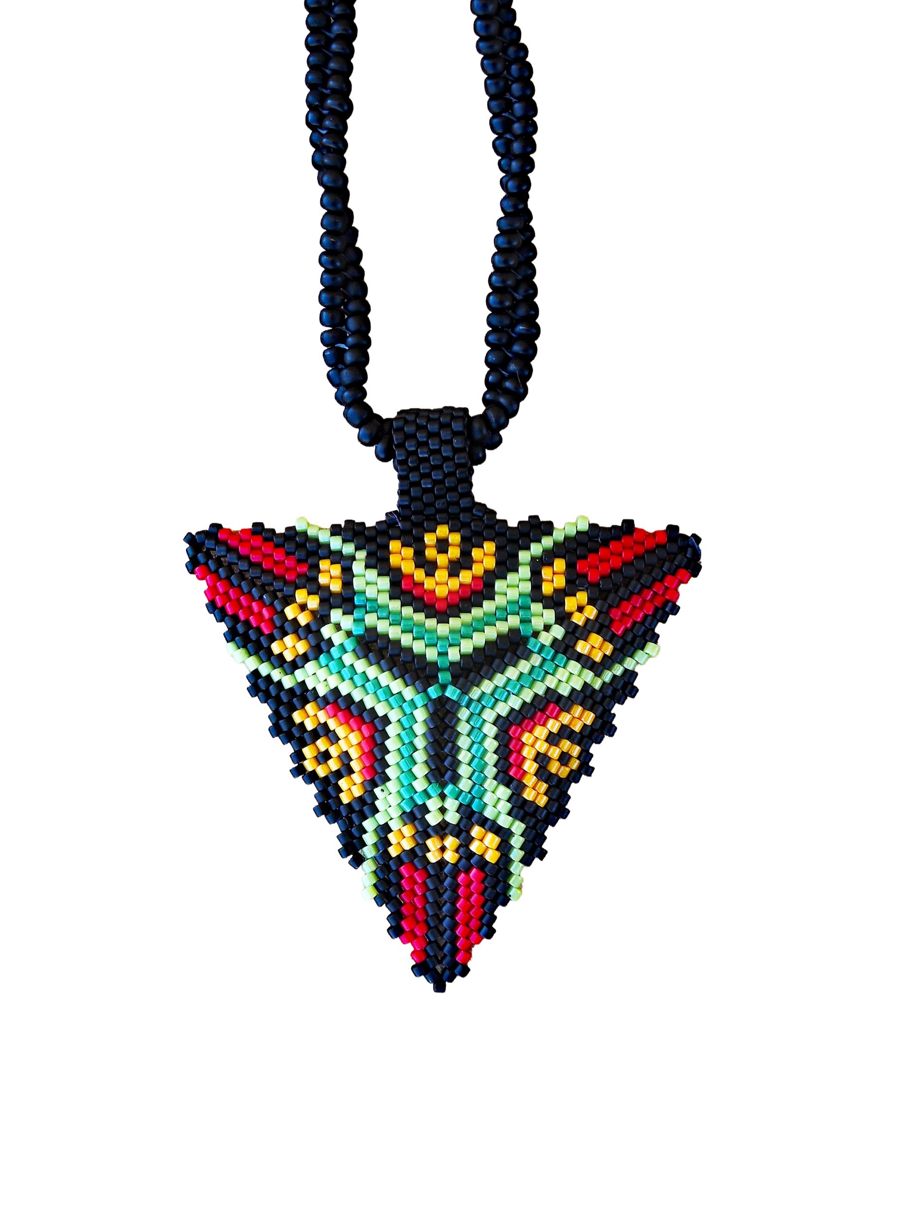 Vibrant Boho Beaded Peyote Triangle Pendant Necklace