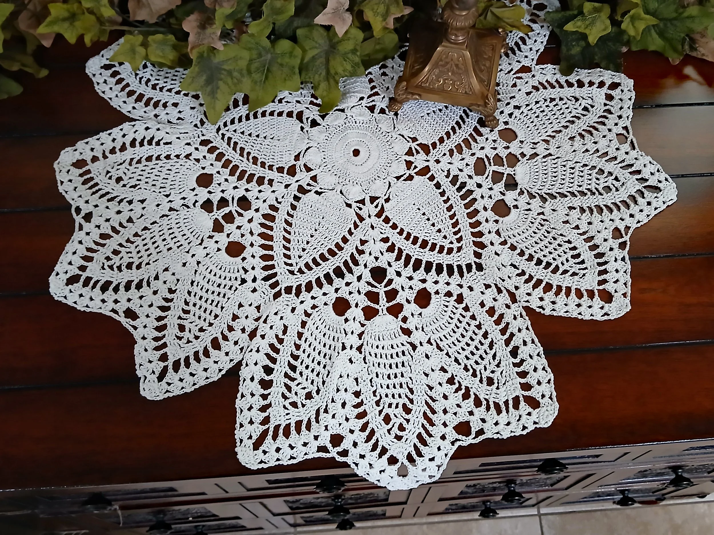 Handmade Crochet Lace Pineapple Doily, 22 Inch Centerpiece Table Cover In Crisp White 100% Cotton