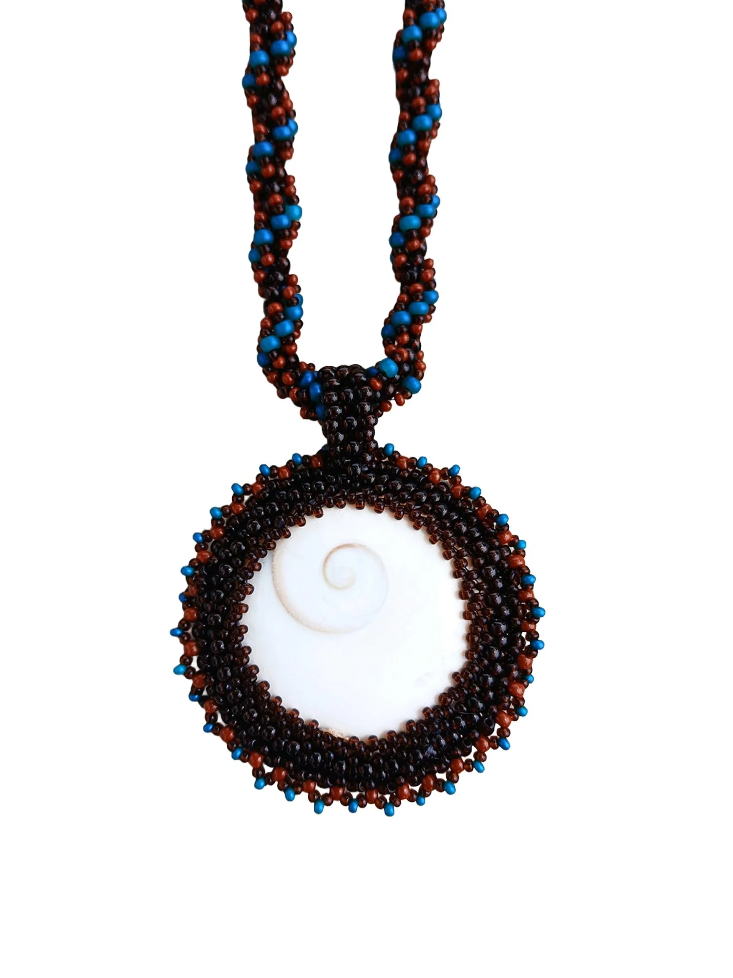 Shiva Shell Spiral Ocean Blue Handwoven Necklace