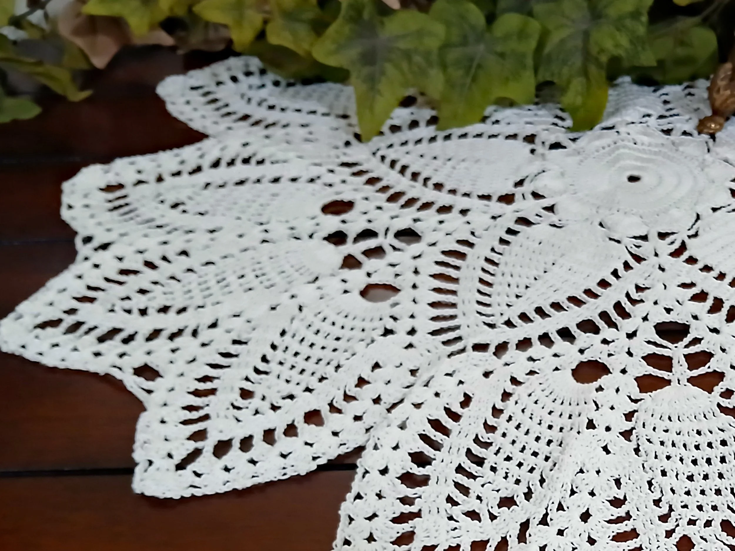 Handmade Crochet Lace Pineapple Doily, 22 Inch Centerpiece Table Cover In Crisp White 100% Cotton