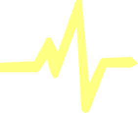 Grafiek van een hartslag of ECG met een gele lijn op een zwarte achtergrond.