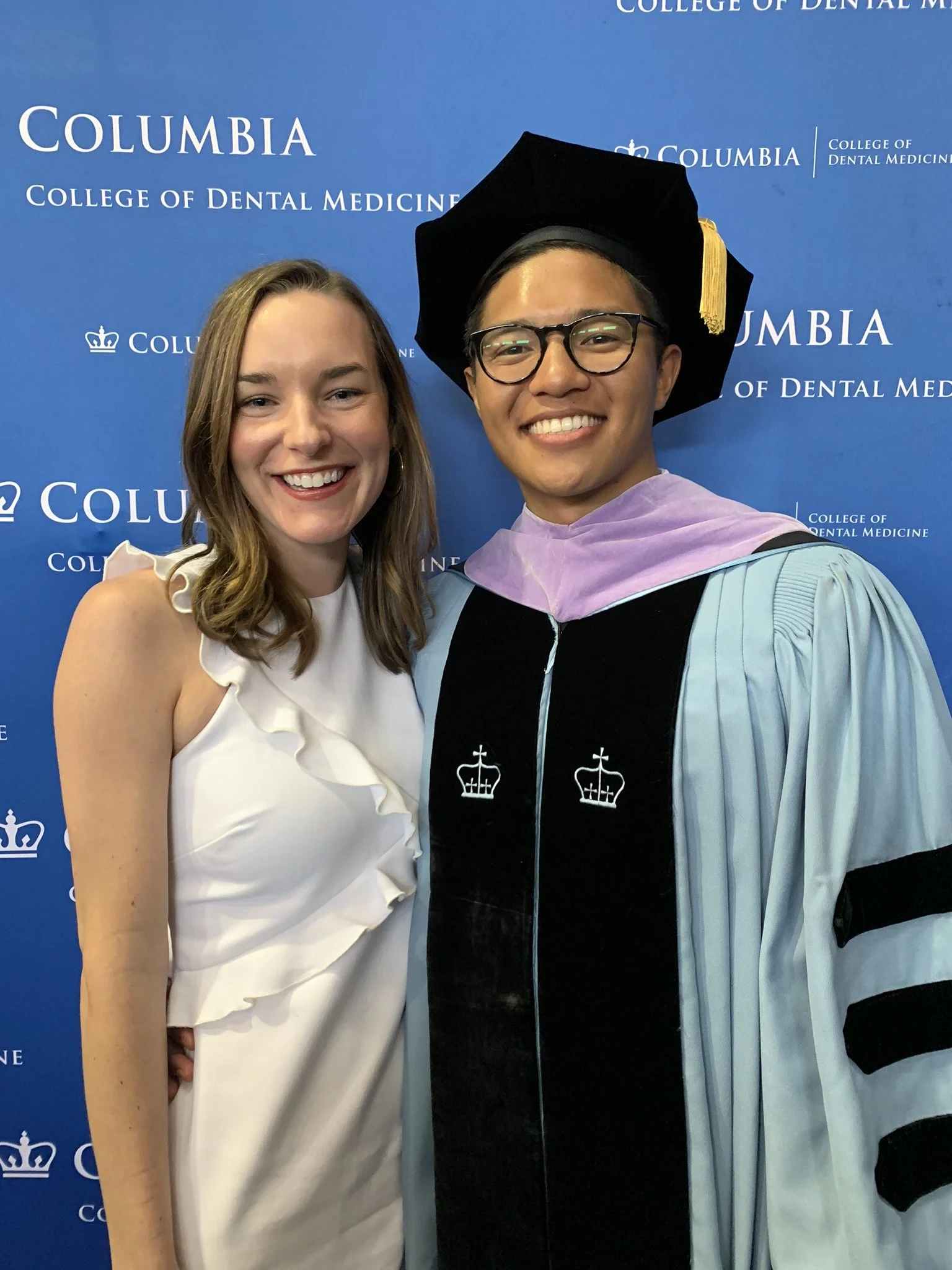 Dr. Noah Andone in Columbia University graduation regalia after earning his Doctor of Dental Surgery degree in New York City