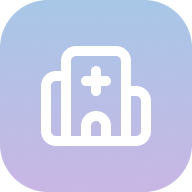 Icon of a hospital building with a cross symbol