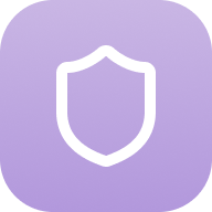 White shield icon on a light purple background