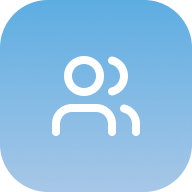 Icon of a person with a sad or worried expression, depicted in white on a blue background.