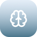 Icon of a stylized brain on a blue background.
