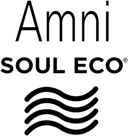 Logo for Amni Soul Eco, featuring the name and a wavy line design.