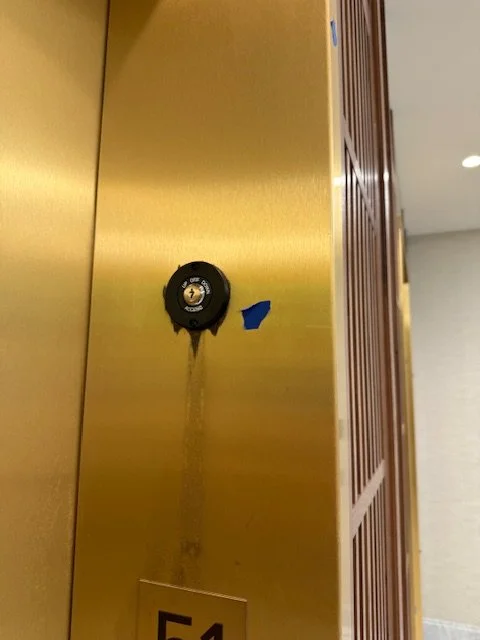 Before Satin Finish Bronze Elevator Frame