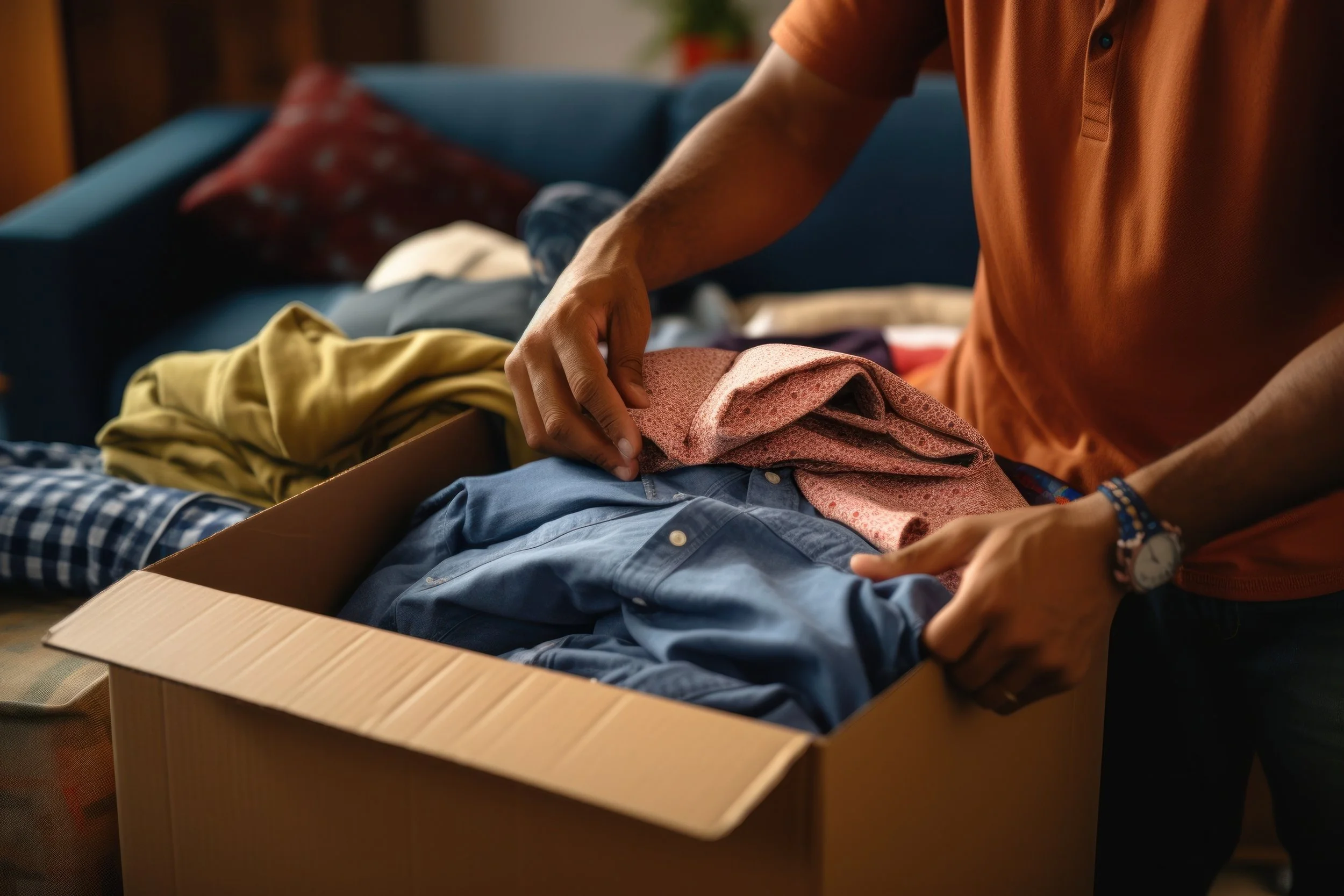 Packing clothes to move to donate