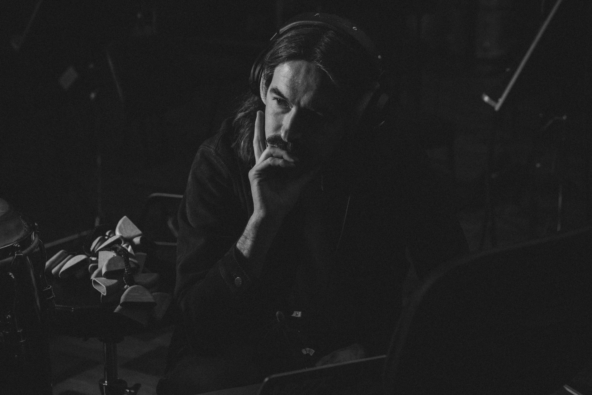 Axel Fagerberg listening to his recordings at IMRSV Studios.