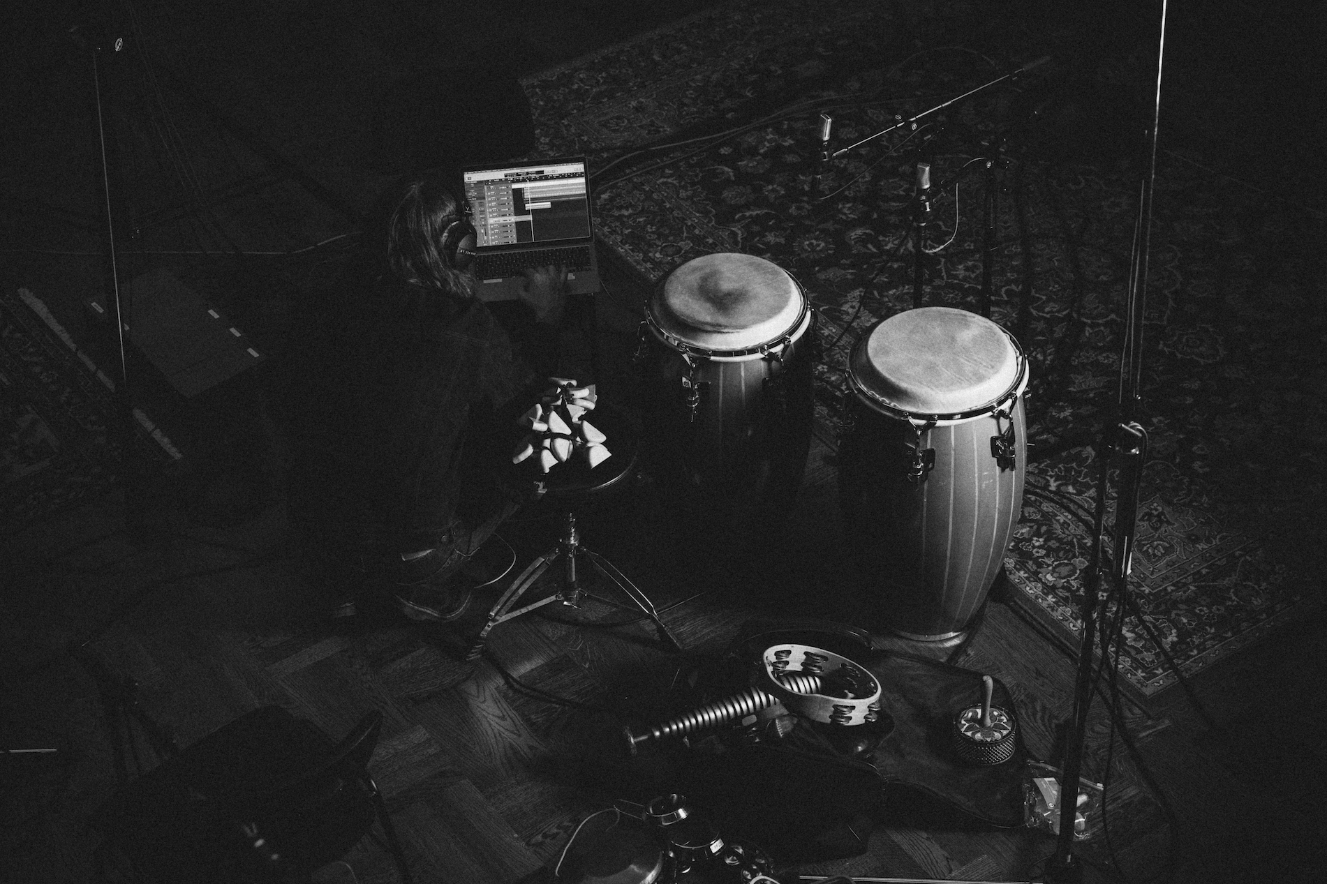 Axel Fagerberg listening to his recordings at IMRSV Studios.