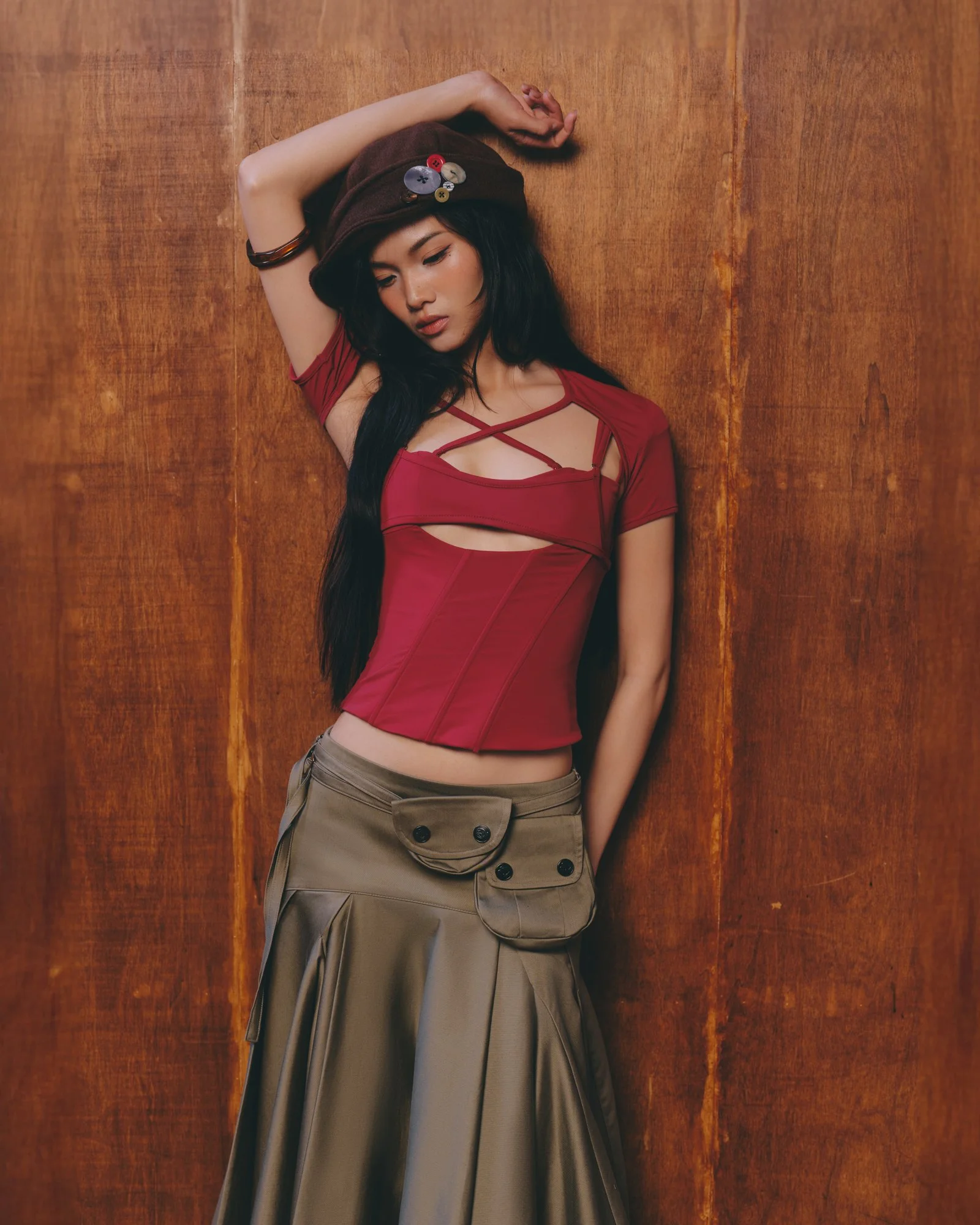 20260406-Camir top (Red) + Davon skirt (Moss Green) 3.jpg
