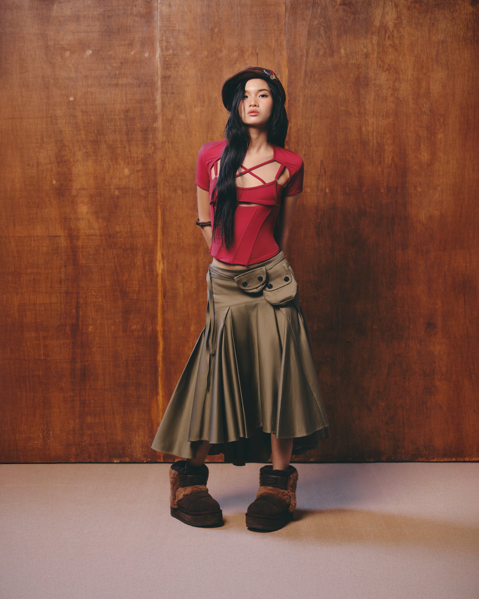 20260406-Camir top (Red) + Davon skirt (Moss Green) 1.jpg