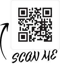 A QR code with an arrow pointing to it and the text 'scan me' underneath