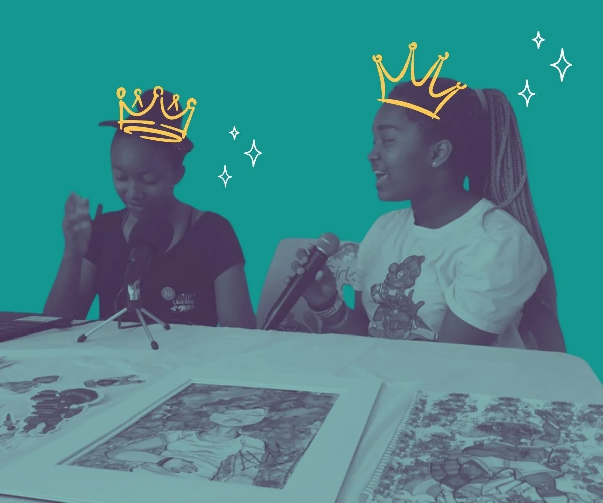 Girls hosting podcast