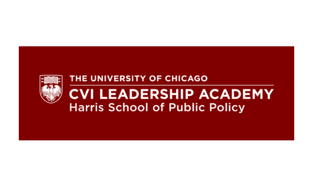 The University of Chicago CVI Leadership Academy Harris School of Public Policy logo.