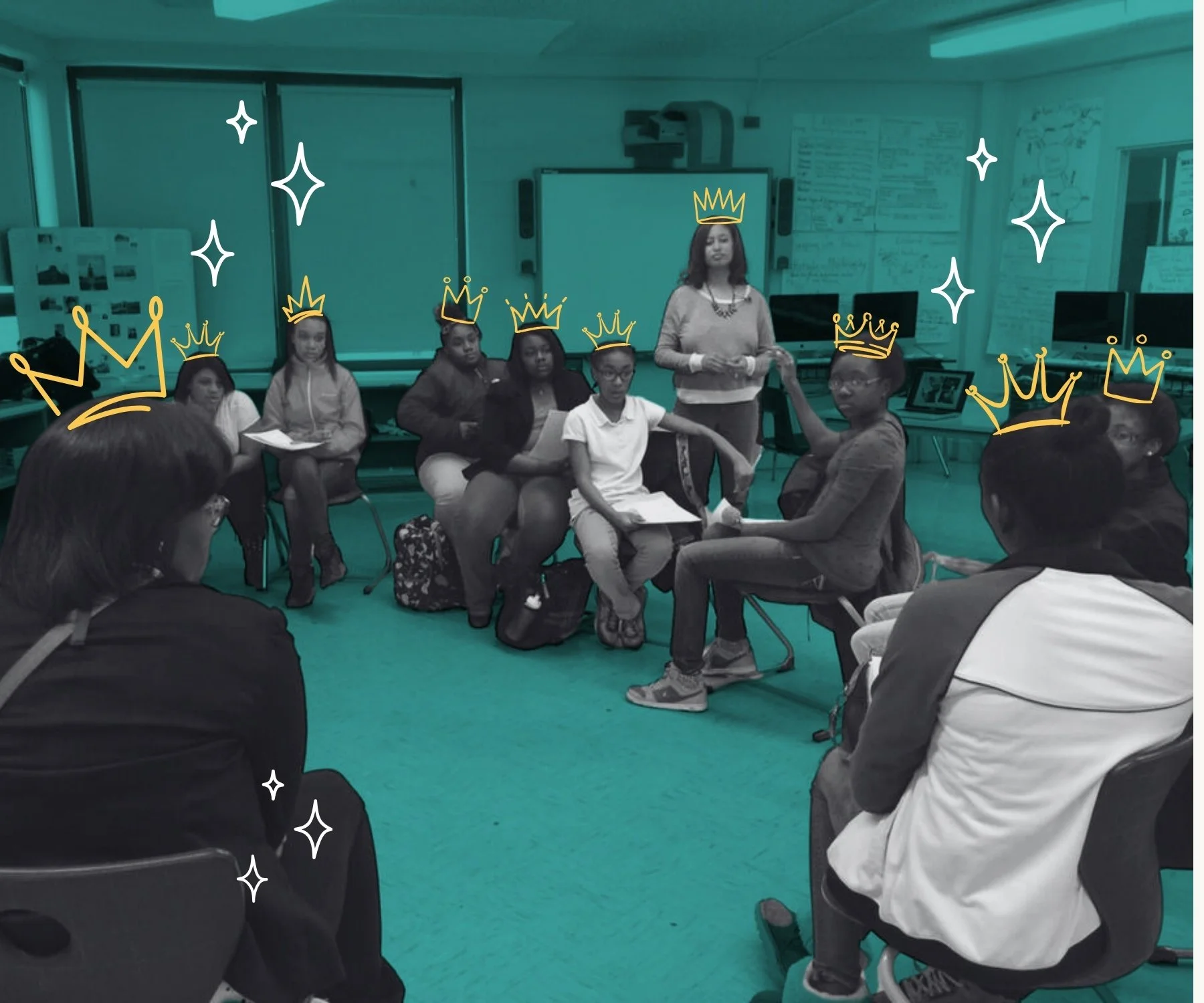 Young girls learning in a classroom.