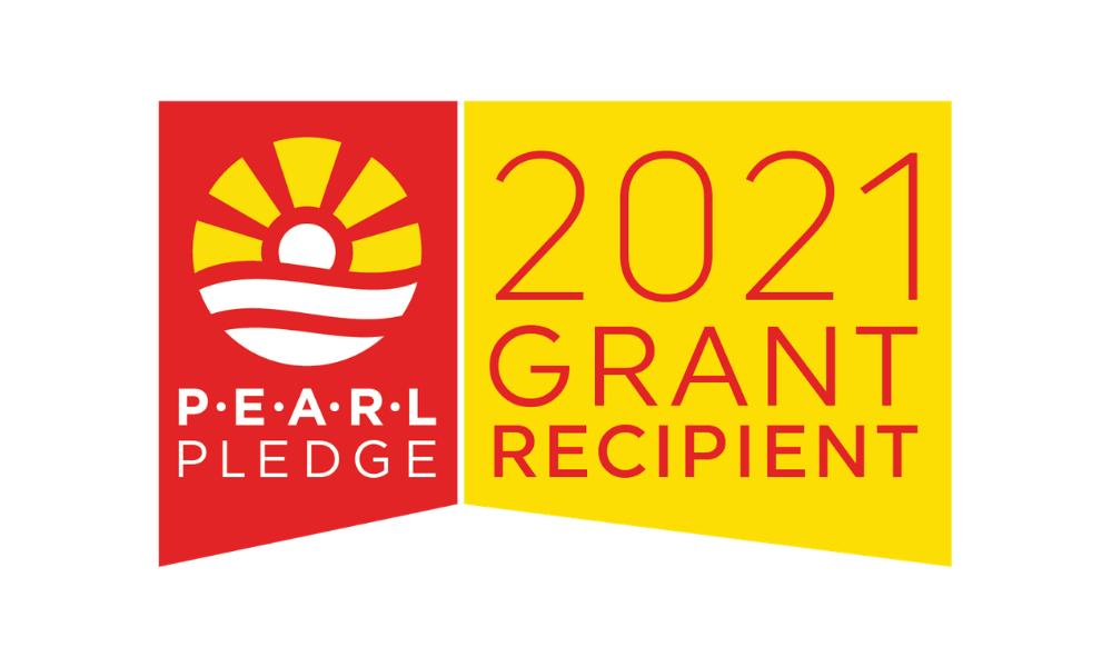 "P.E.A.R.L. PLEDGE" logo, with the right side featuring text that reads "2021 GRANT RECIPIENT."