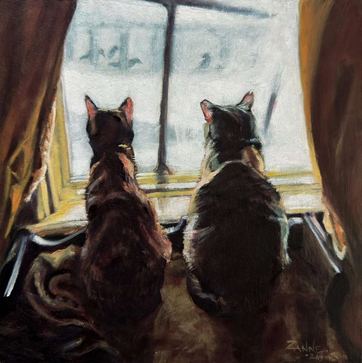 "Let's Be Friends" oil on cradleboard. 8in x8in x1.5in