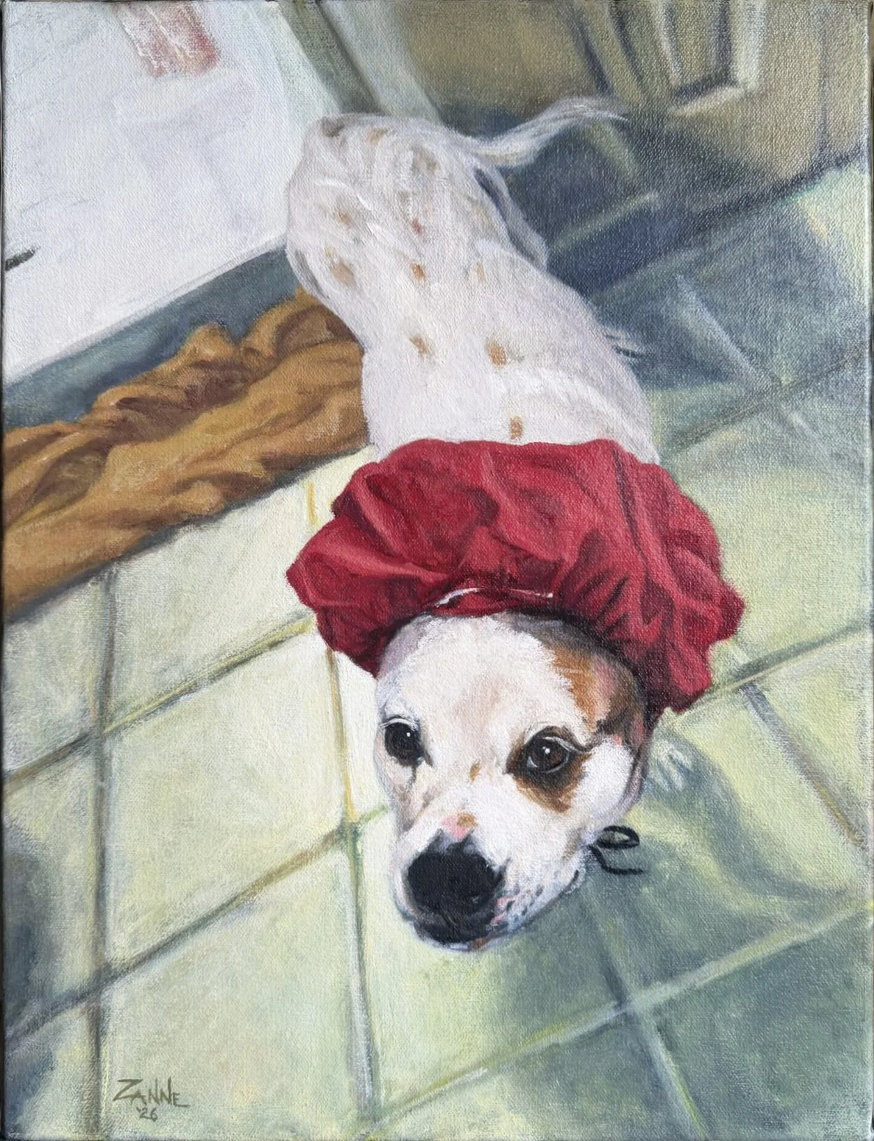 "Bath Time" oil on canvas gallery width. 16inx12inx1.5in.