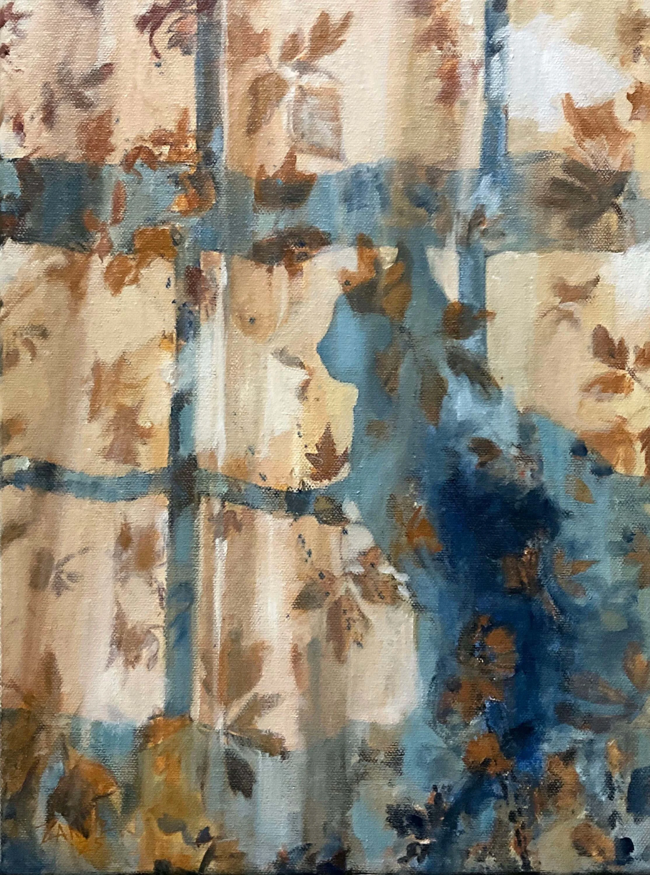 “Sunlit Curtain with Hazel” oil on canvas. 18inx14in.