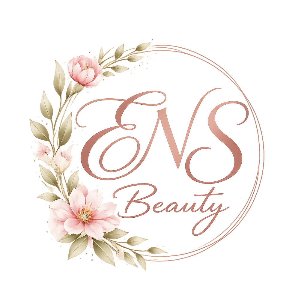 Elegant logo with the words 'GMS Beauty' in cursive, surrounded by pink peonies and green leaves on a beige circular background.