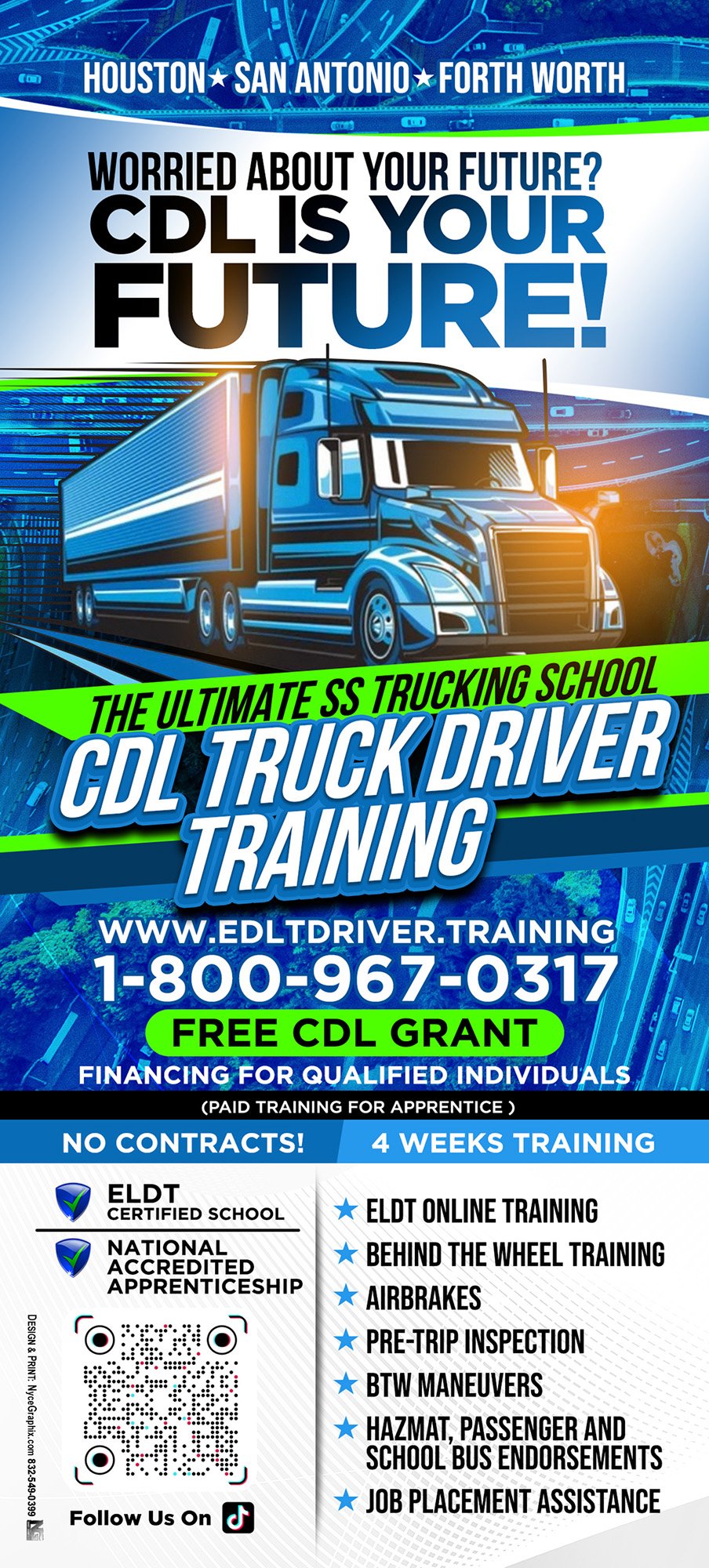 Custom 4x9 Rack Card Graphic Design – CDL School & Commercial Flyer Design in Houston, TX