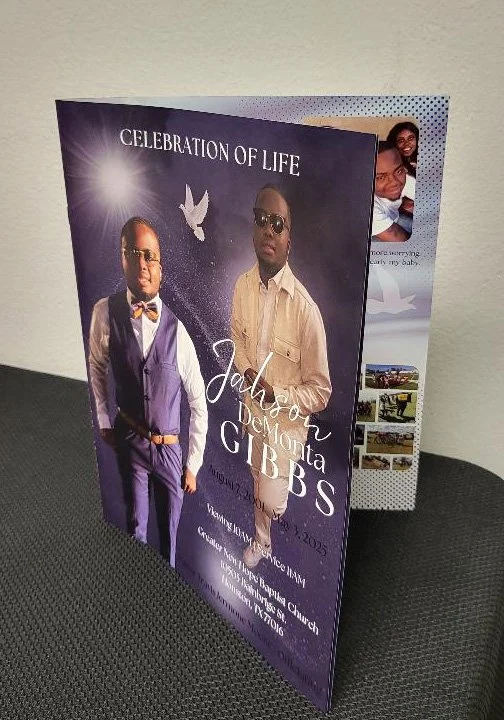 8.5"x11" 8-Page Funeral Program Booklets (Finished Size 8.5"x11" - Flat Size 11"x17" on 100lb Gloss Text Paper - Saddle Stitch) – Custom Obituary Booklets Printed in Houston, TX