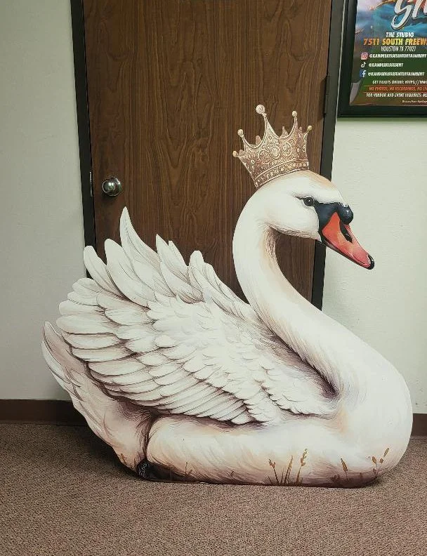 5 foot Custom Foam Board Swan Cutout – Crowned Swan Party Prop & Event Decor Printed in Houston, TX
