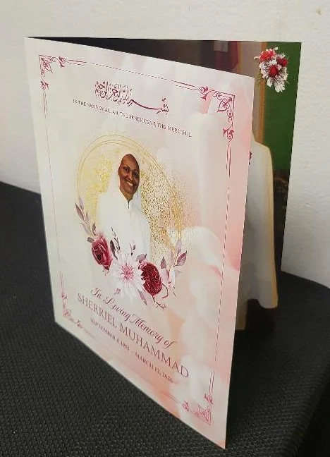 8.5"x11" 4-Page Bi-Fold Funeral Program Booklets (Finished Size 8.5"x11" - Flat Size 11"x17" on 100lb Gloss Text Paper) – Custom Obituary Booklets Printed in Houston, TX