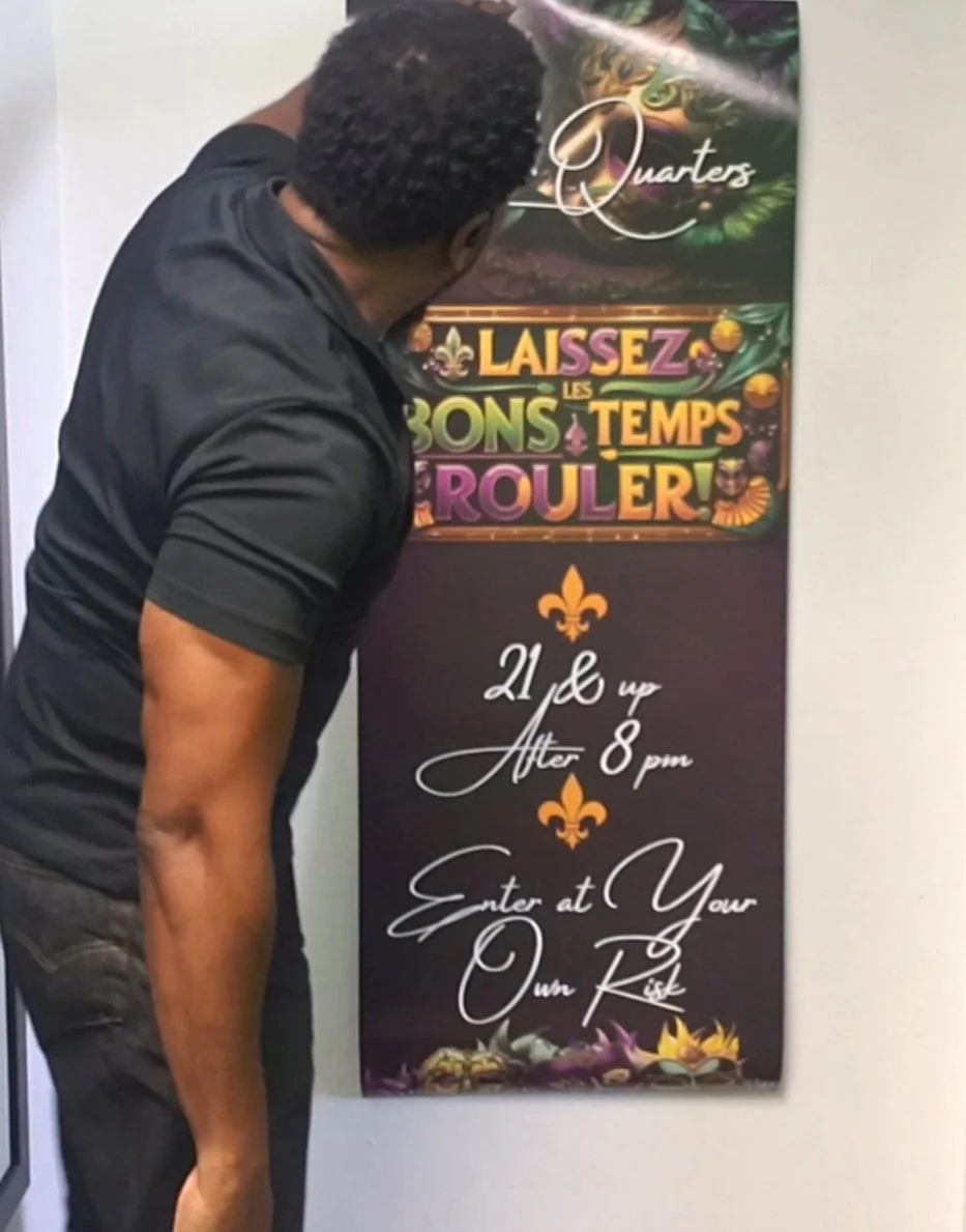 Custom Wall Graphics & Restaurant Signage Installation – On-Site Commercial Vinyl Application in Houston, TX