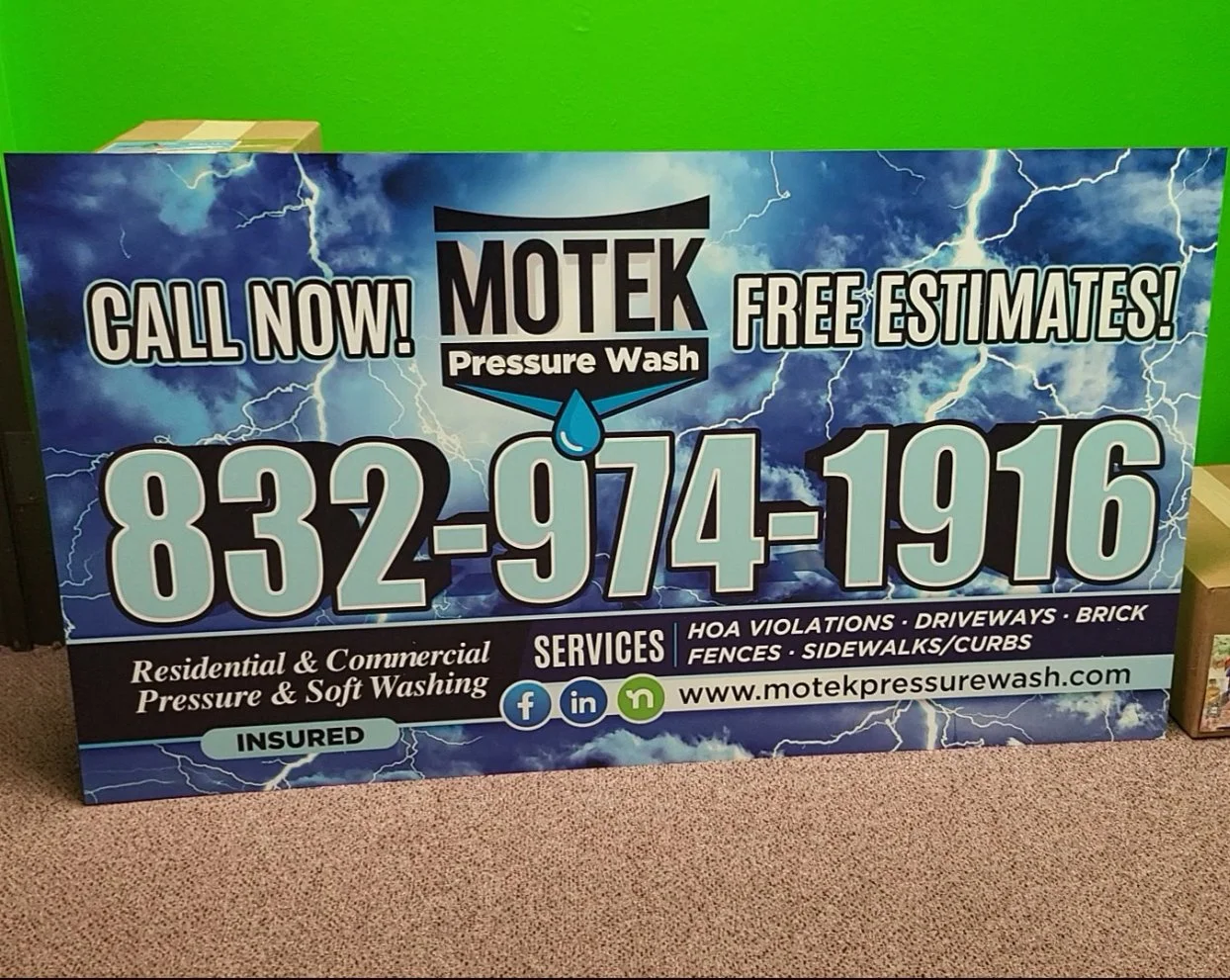 5x3 foot Custom Heavy-Duty Aluminum Sign – Pressure Washing Business & Commercial Signage Printed in Houston, TX