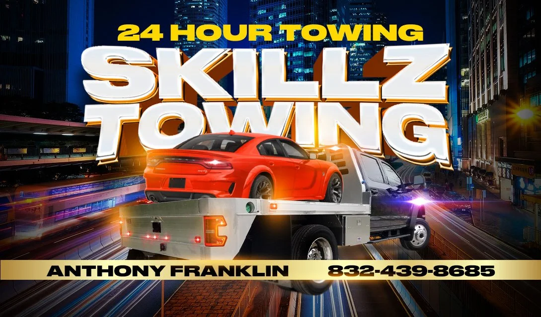 Custom Business Card Graphic Design – Towing Service & Automotive Layout Design in Houston, TX
