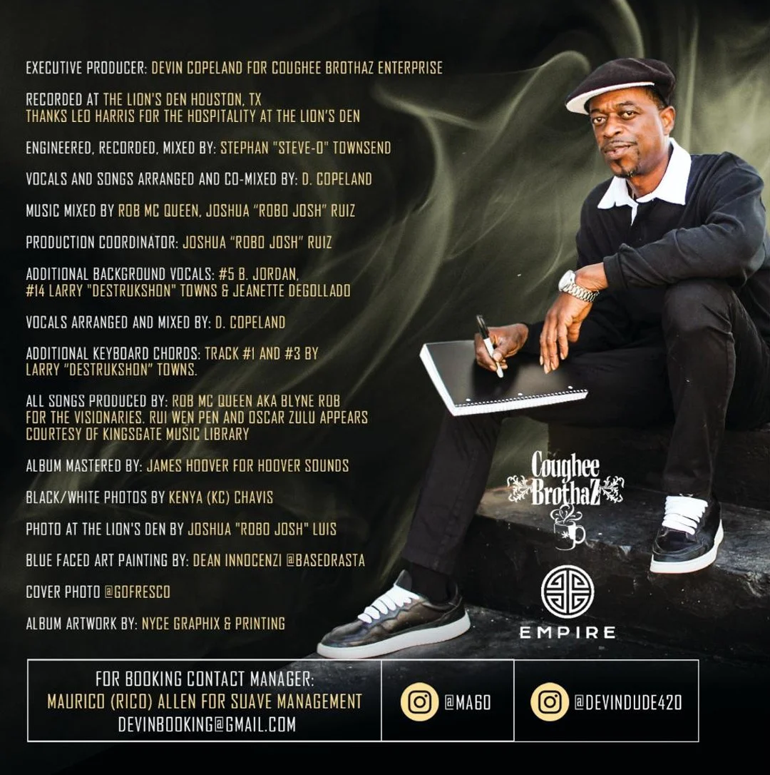 Custom CD Booklet & Back Cover Graphic Design – Album Tracklist Layout Created in Houston, TX