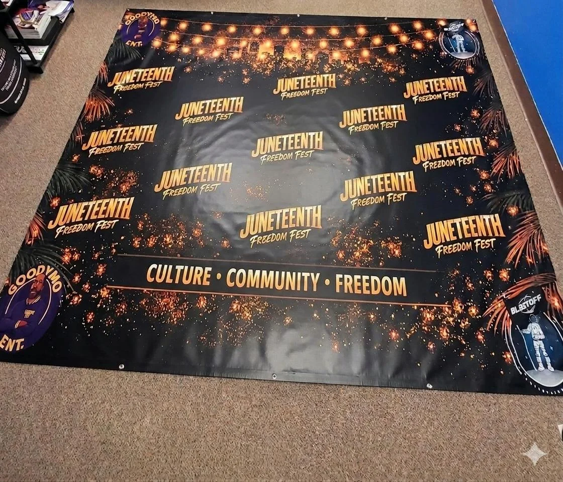 8x8 foot Step and Repeat Banner - Photo Backdrop – Juneteenth Celebration & Gala Banner Printed in Houston, TX