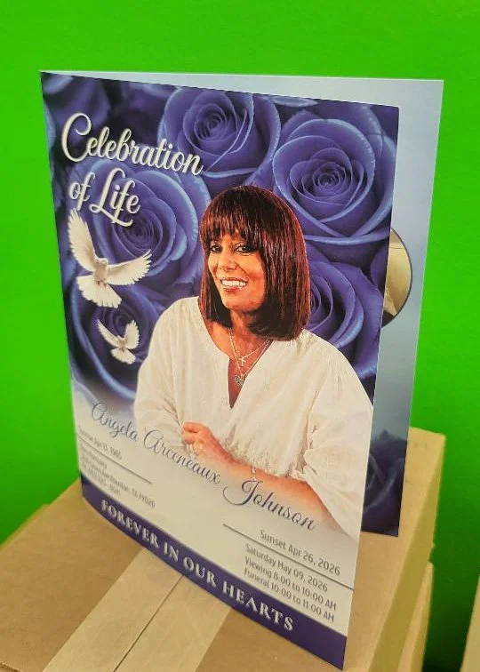 8.5"x11" 8-Page Funeral Program Booklets (Finished Size 8.5"x11" - Flat Size 11"x17" on 100lb Gloss Text Paper - Saddle Stitch) – Celebration of Life Keepsakes Printed in Houston, TX