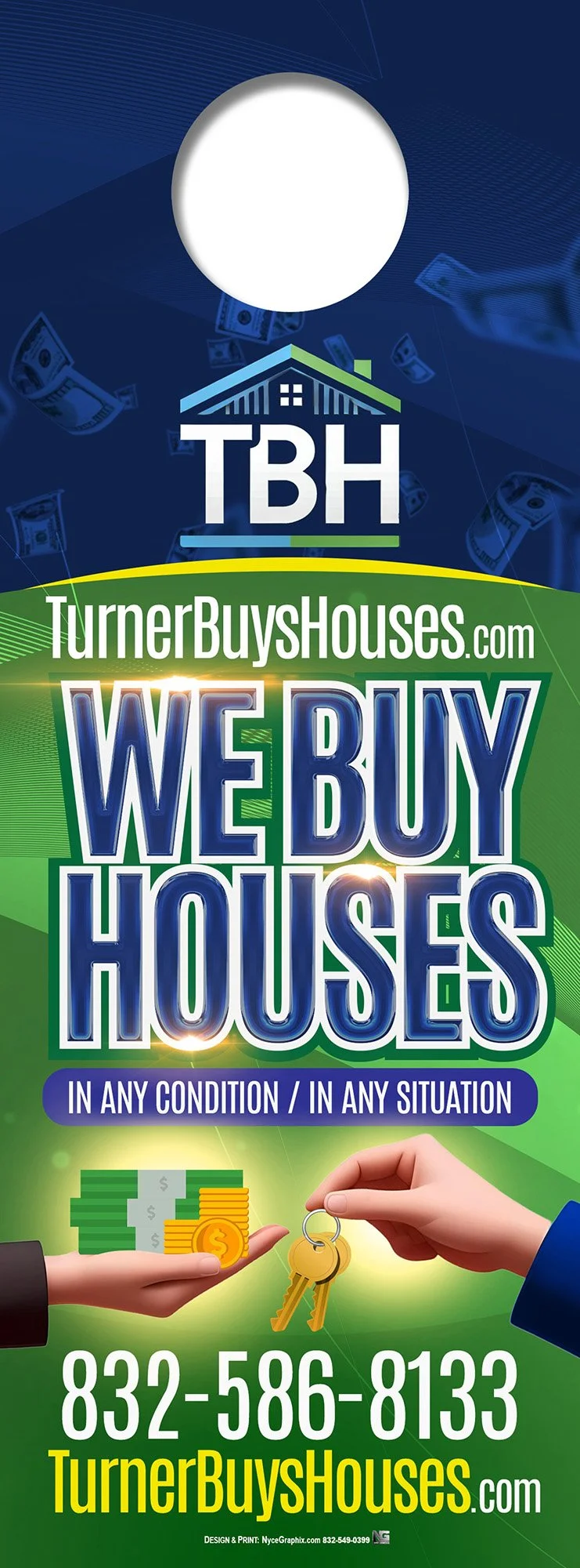 Custom 4x11 Door Hanger Graphic Design – Real Estate & Home Buyer Marketing Designed in Houston, TX