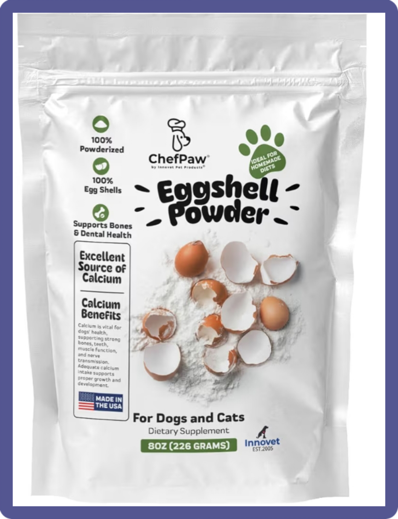 Pure Eggshell Powder for Cats: Phosphorus-Free Calcium Supplement