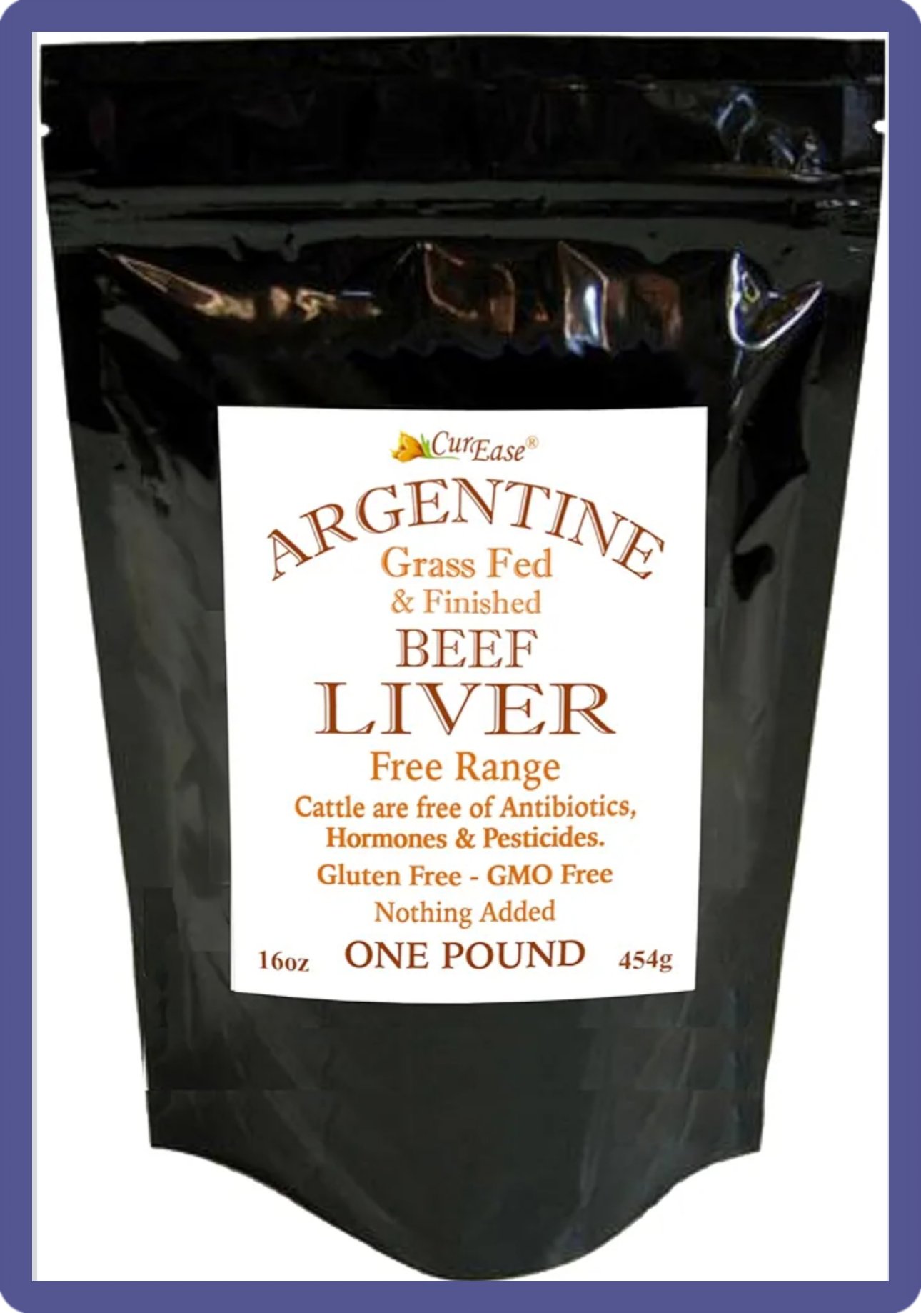 A bag of pure, grass-fed desiccated beef liver powder used as a highly palatable, nutritional whole-food topper and appetite stimulant for cats.