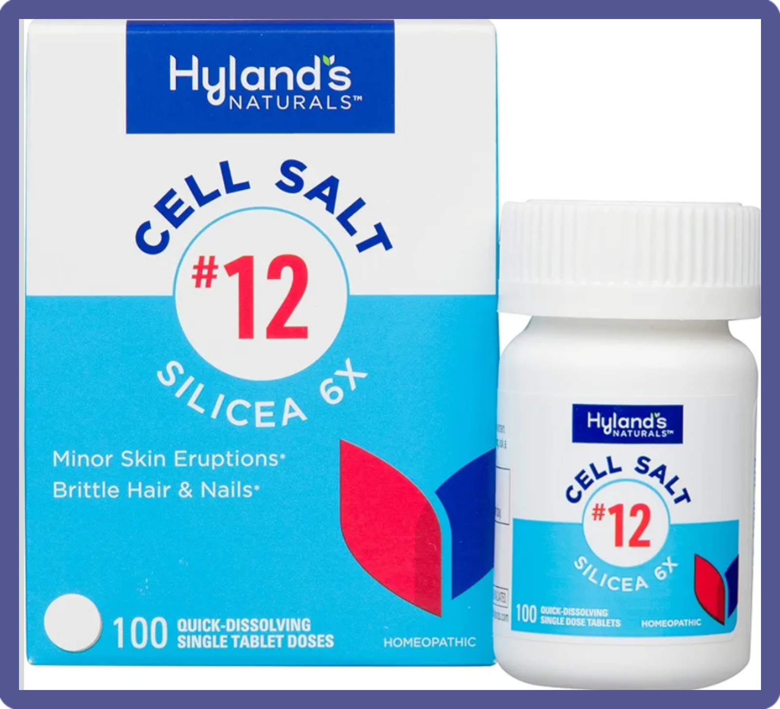 Small bottle of Hyland's Naturals Cell Salt #12 Silicea tablets for clearing infections and reducing inflammation.