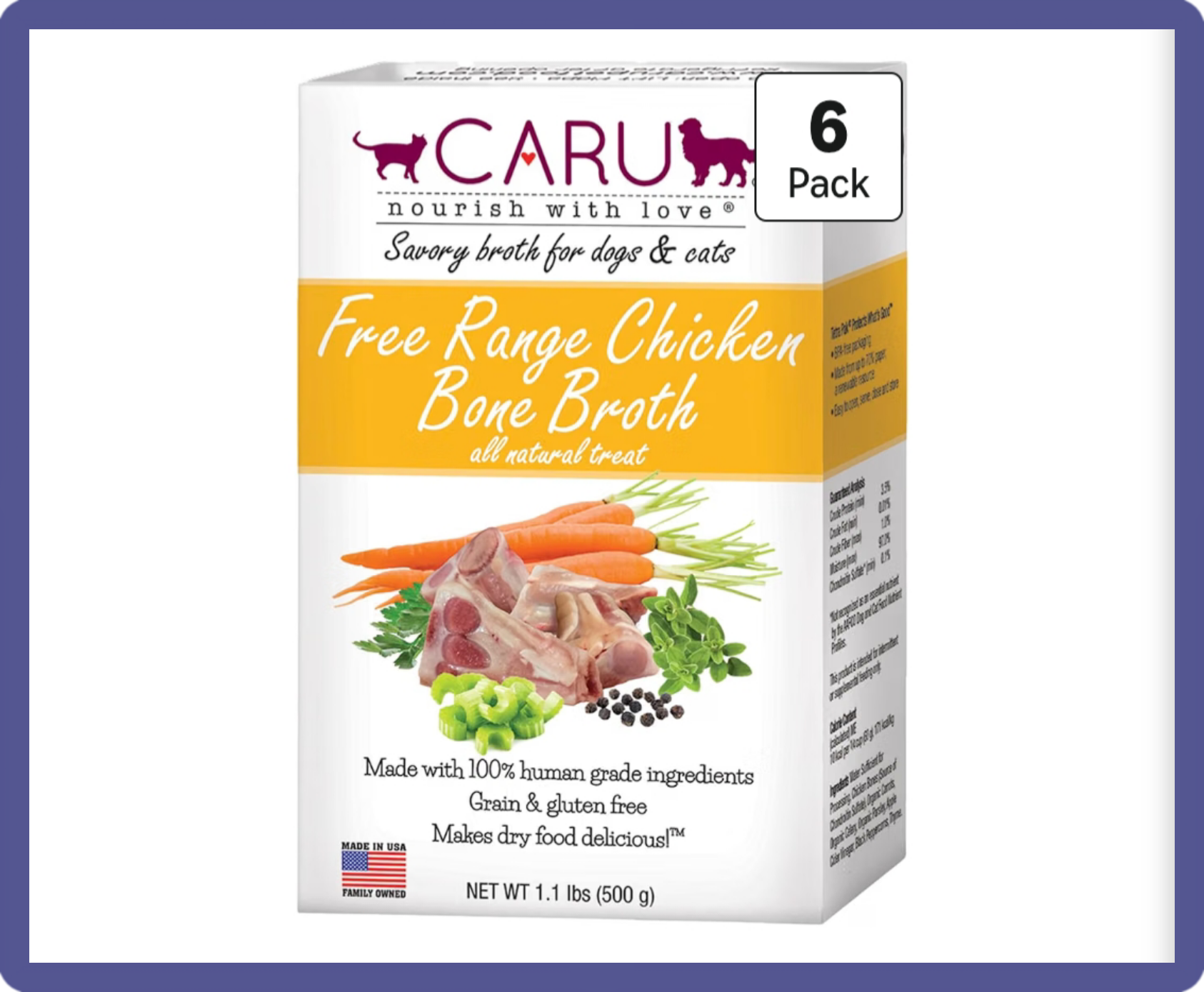 Caru Daily Dish cat-safe chicken broth poured over a feline meal.