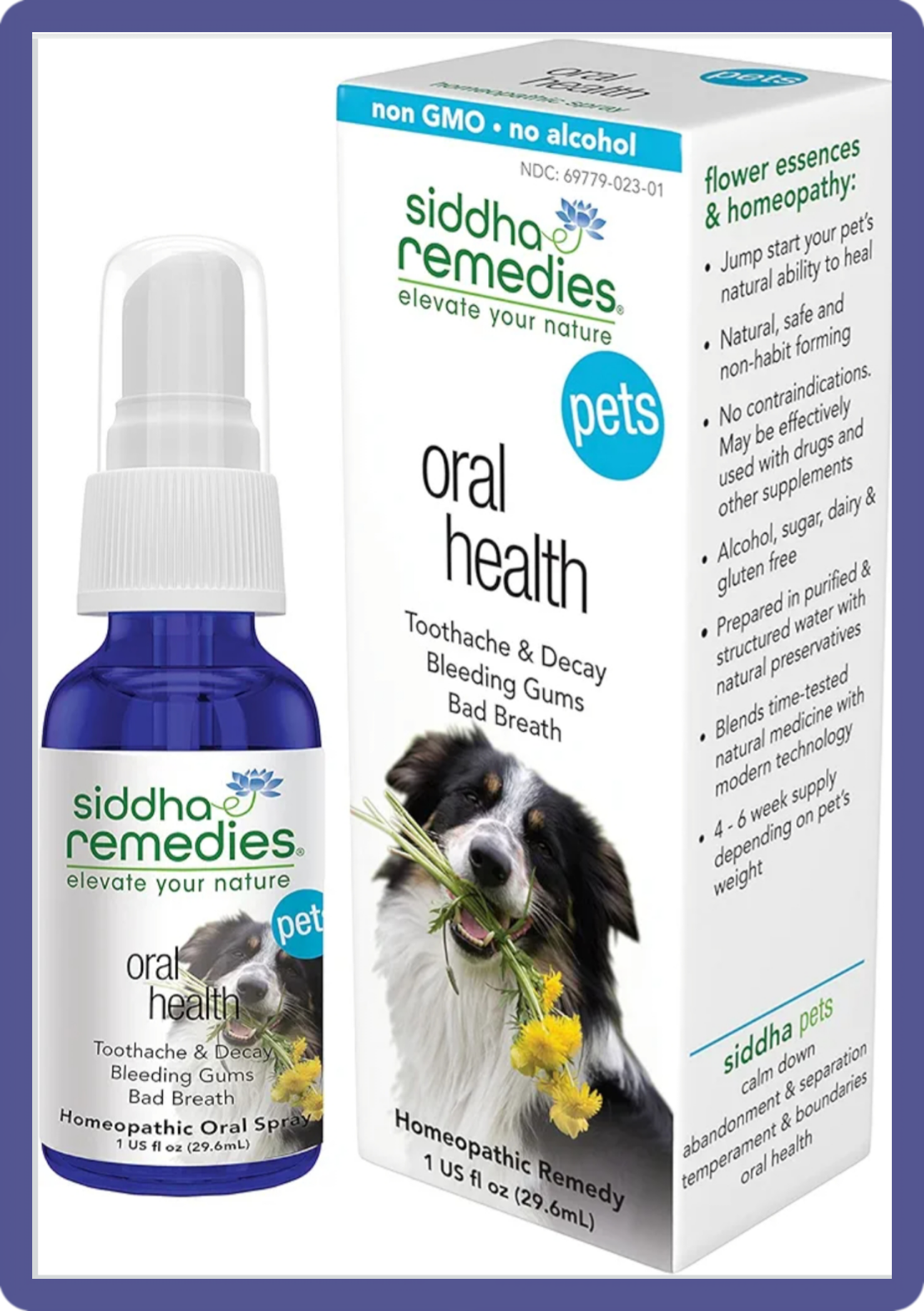 Siddha Remedies Oral Health breath spray for dogs and cats with natural homeopathic flower essences.