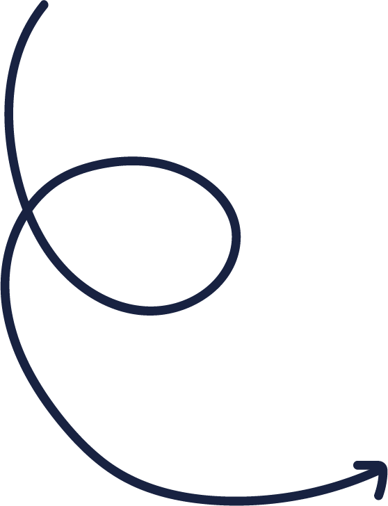 A dark blue, abstract line arrow.