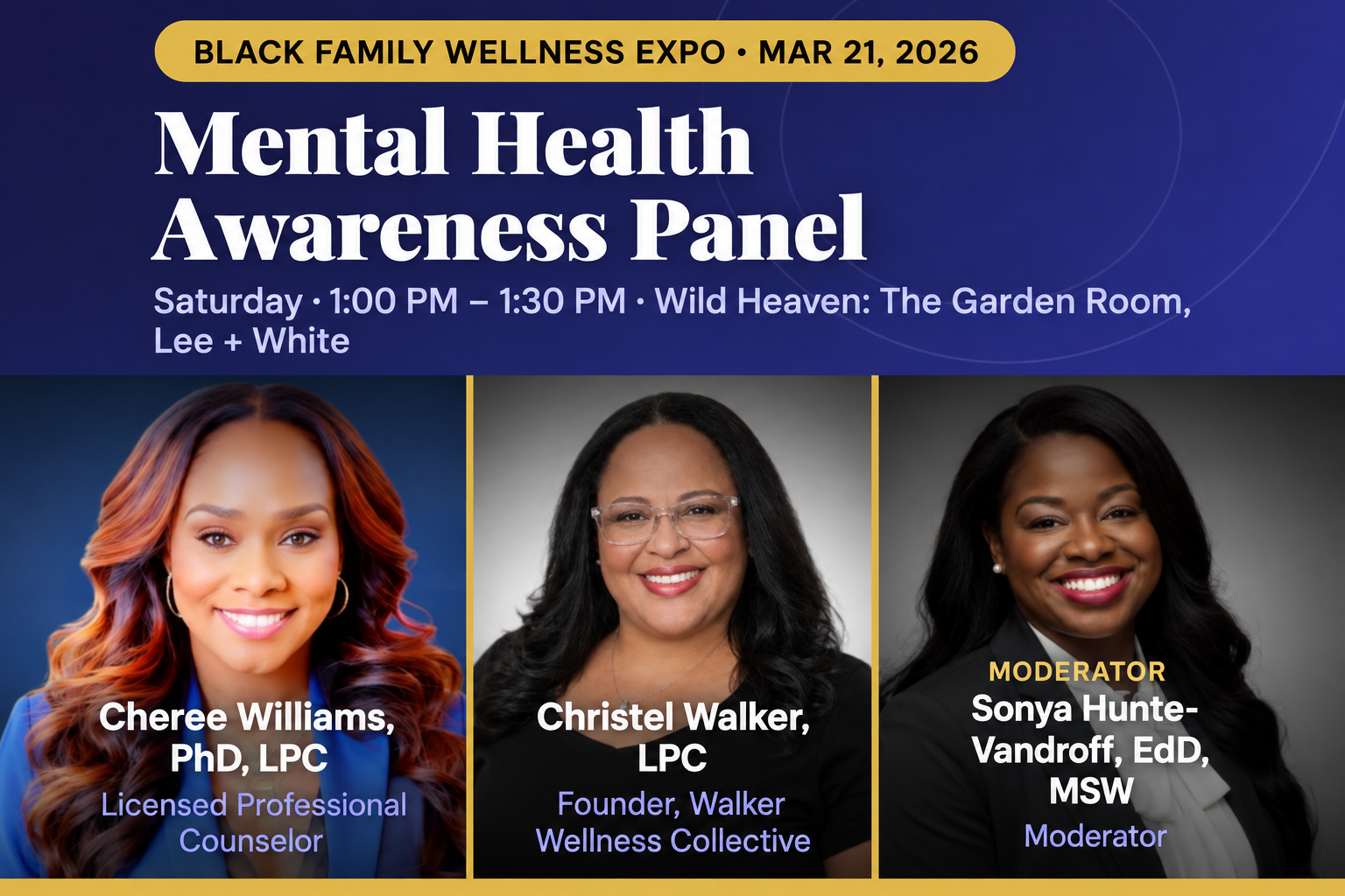 Black Family Wellness Expo Mental Health Awareness Panel, March 21, 2026, featuring Christel Walker.