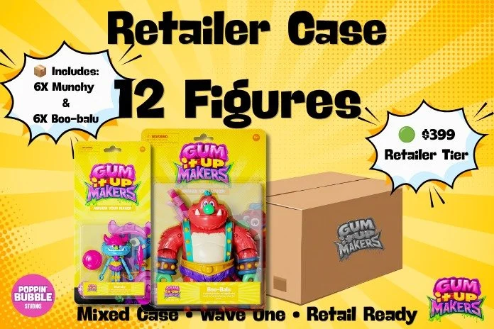 🏪 RETAILERS, WE HEAR YOU!

We've officially added two new Retailer Case options to the Gum It Up Makers Kickstarter!

📦 Retailer Case &mdash; 12 Figures
&bull; 6 Munchy
&bull; 6 Boo Balu
&bull; $399

📦 Retailer Master Case &mdash; 24 Figures
&bull