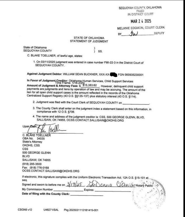 Sean Buckner, U.S. Senate Candidate, Owes $15k in Child Support