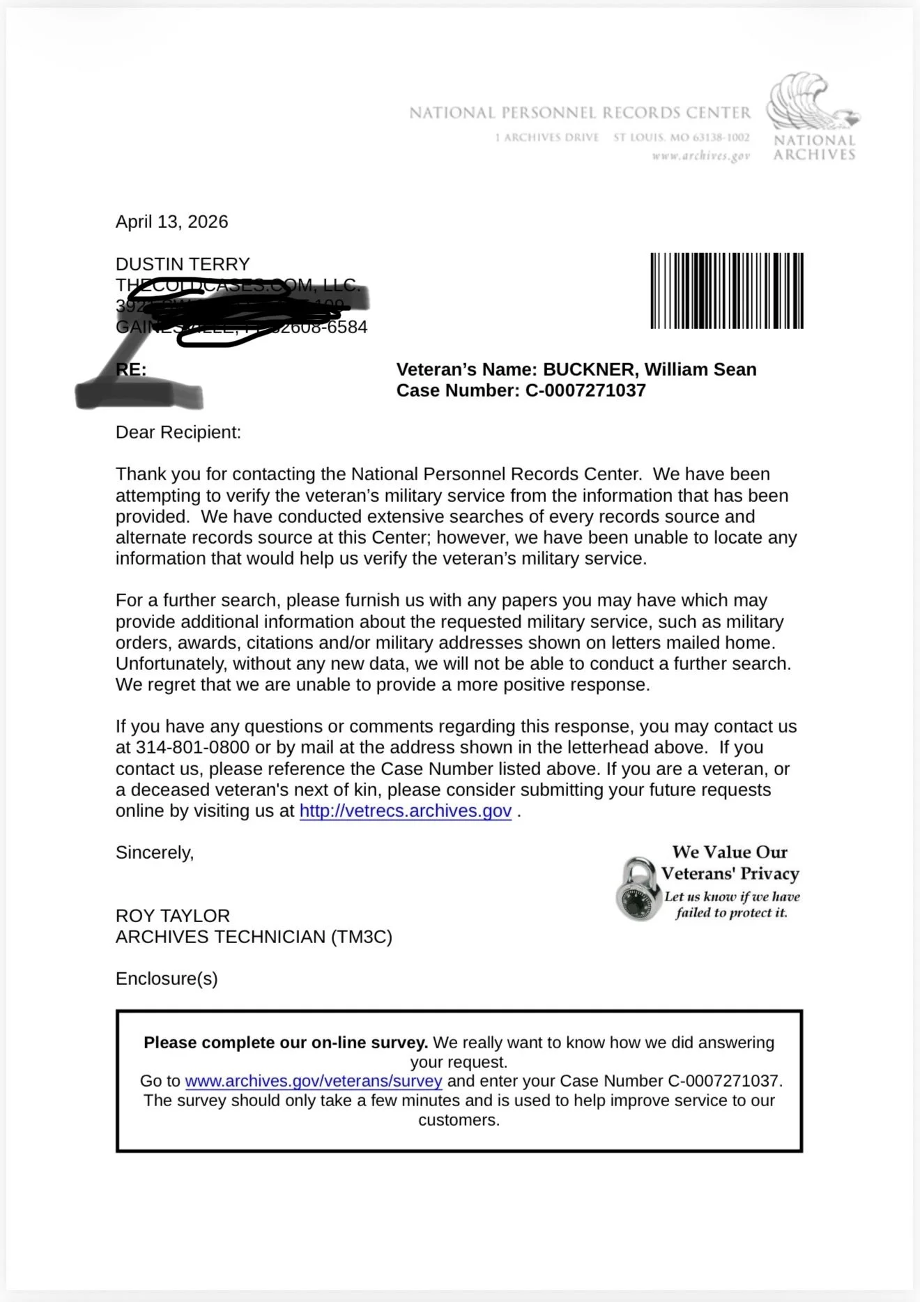 We’re Going to Follow Up With National Archives to Verify Buckner’s DD-214