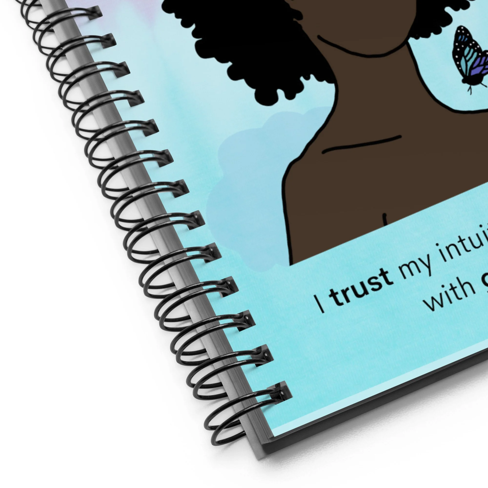 I Am Divinely Guided Affirmation Journal | Black Woman Spiral Notebook | Intuition & Self-Love Journal | Woman with Afro and Blue Butterflies