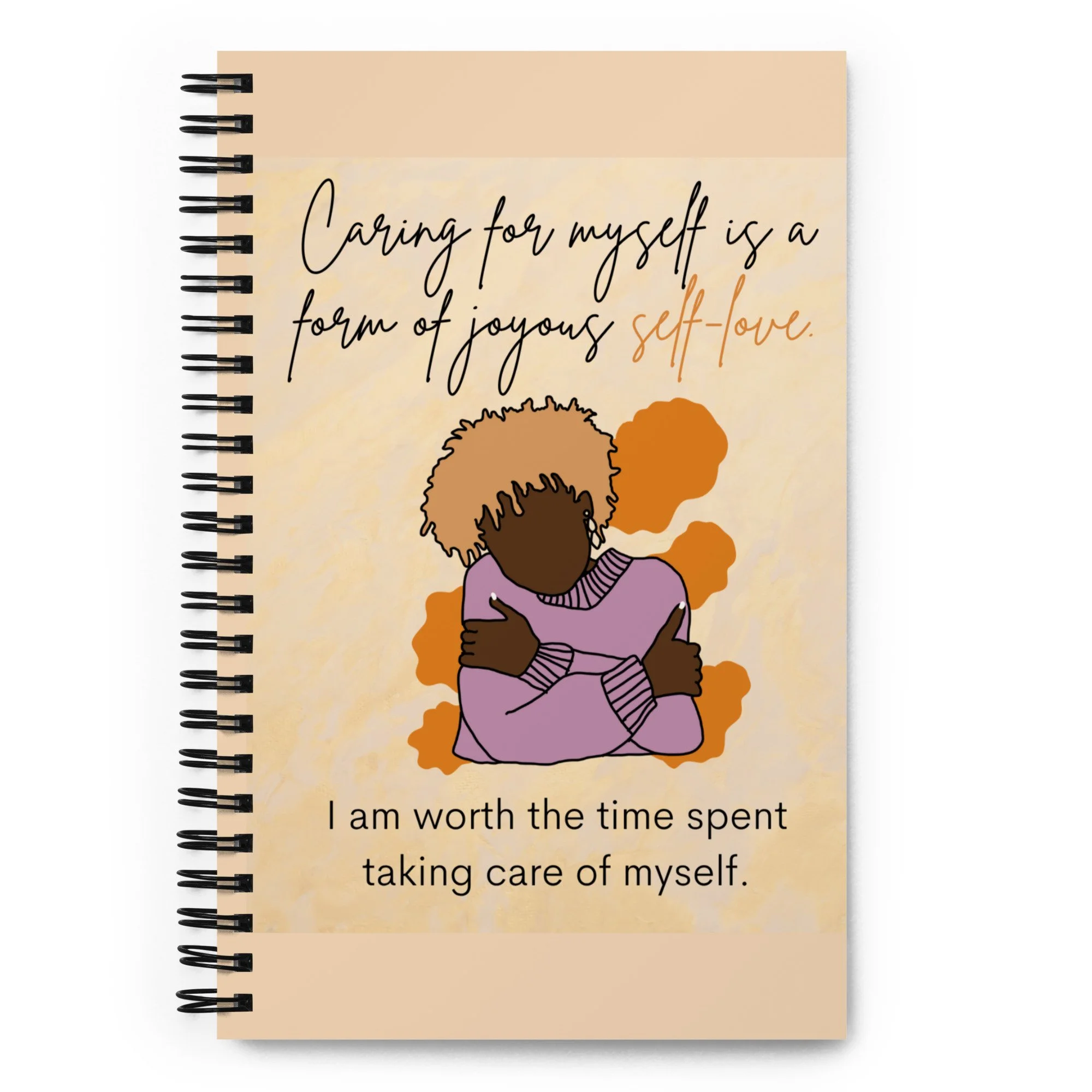 Caring for Myself Affirmation Journal | Black Woman Self-Care Journal | Self-Love & Wellness Spiral Notebook