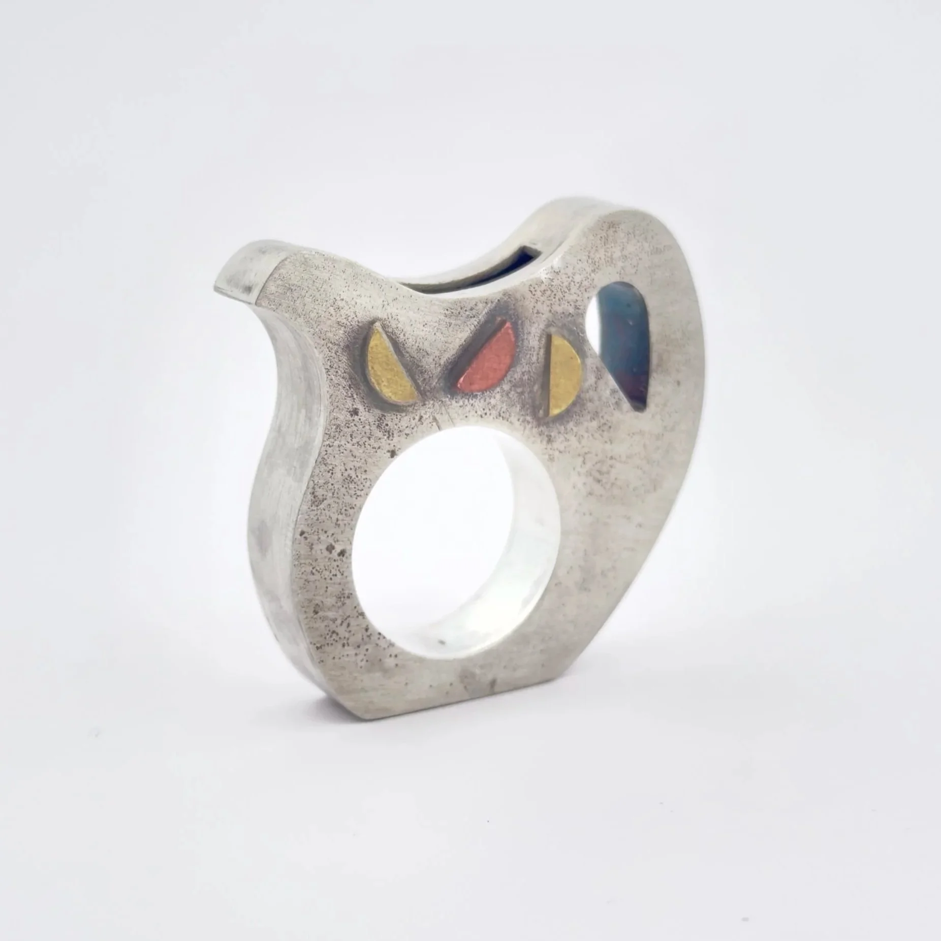 Lemonade pitcher hollowform ring. Sterling silver, brass and copper accents